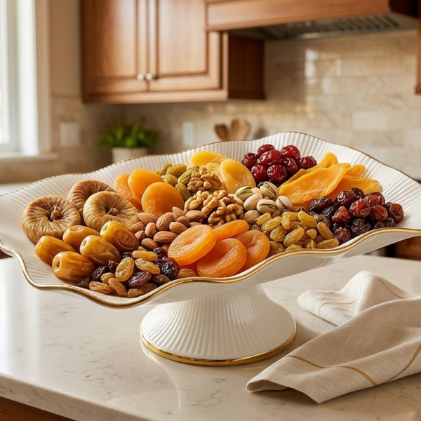 Ceramic Pedestal Serving Tray with Gold Trim