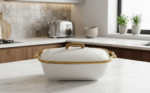 Ceramic Serving Dish with Lid & Gold Handles