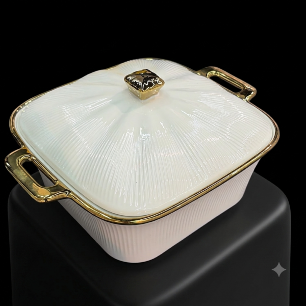 Luxury Ceramic Casserole with Lid & Gold Trim