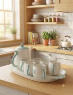 Cute Ceramic Tea Set - 8 Pcs with Tray - Image 2