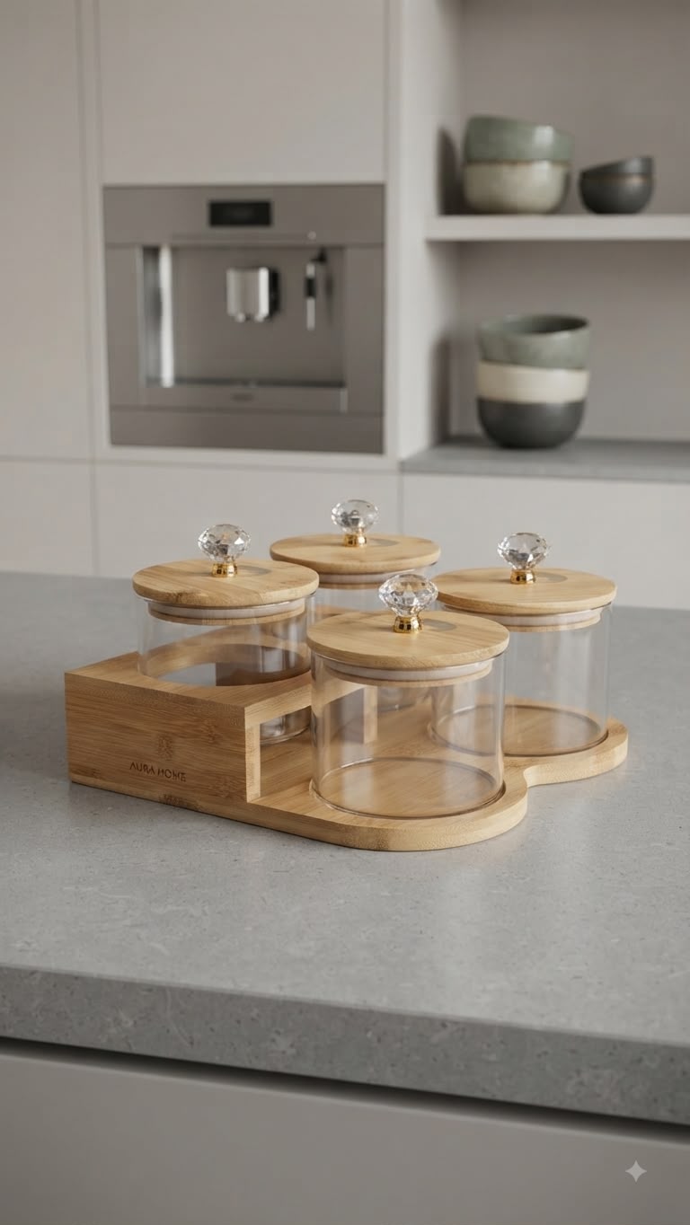 WhatsApp Image 2026-08-11 at 1.27.47 PM (1) 4pc Glass Spice Jar Set with Bamboo Stand (500&850ml) - Image 1