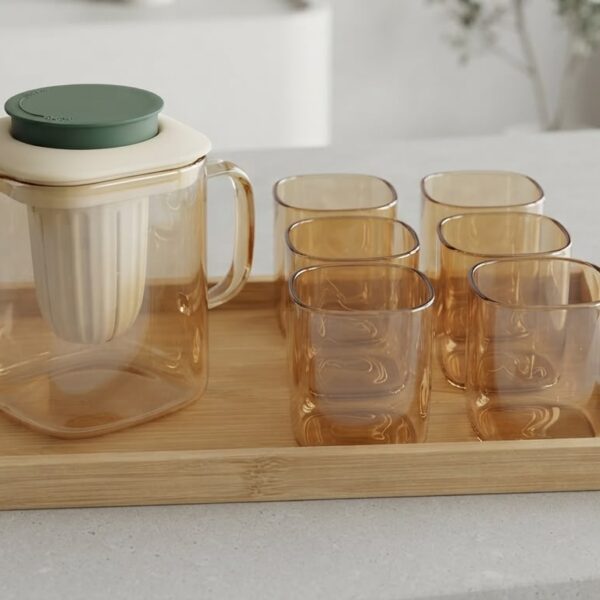 Glass Tea Set with Infuser & Tray (Gold)