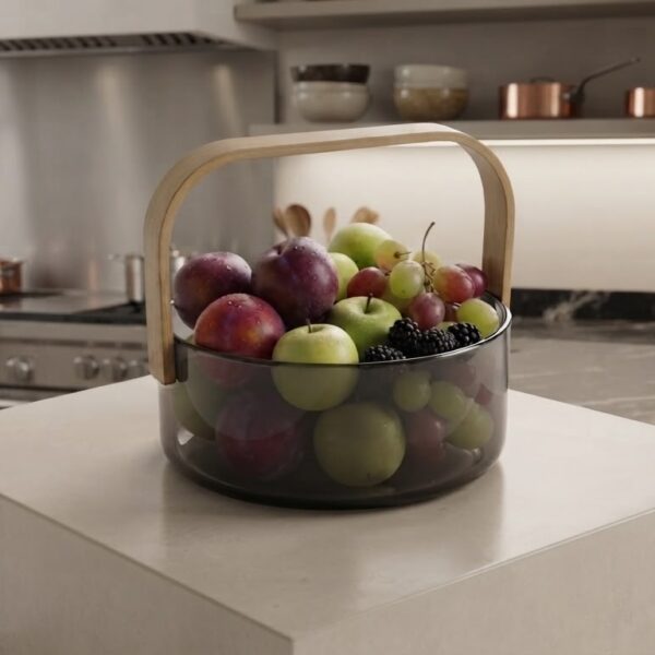 Premium Glass Fruit Basket with Bamboo Handle