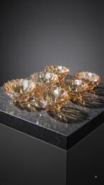 7pc Crystal Cut Glass Bowl Set - Amber - Image 4