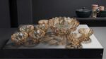 7pc Crystal Cut Glass Bowl Set - Amber - Image 3