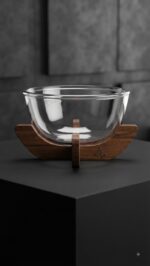Clear Glass Fruit Bowl with Wooden Stand (9 Inch) - Image 5