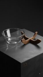 Clear Glass Fruit Bowl with Wooden Stand (9 Inch) - Image 3