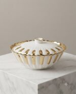 Oval White & Gold Ceramic Casserole with Lid - Image 3