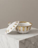 Oval White & Gold Ceramic Casserole with Lid - Image 4