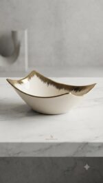 Luxury Boat Shape Ceramic Serving Bowl - White & Gold - Image 5
