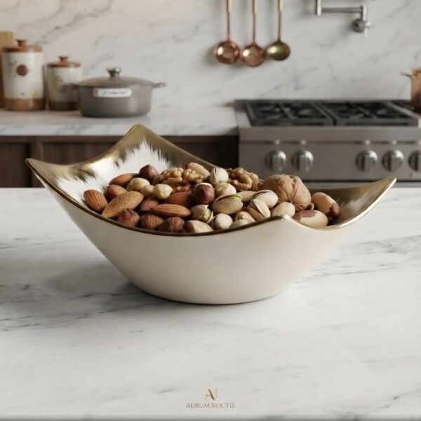 Luxury Boat Shape Ceramic Serving Bowl - White & Gold