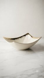 Luxury Boat Shape Ceramic Serving Bowl - White & Gold - Image 2