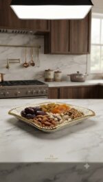 Luxury Square Dry Fruit Tray - White & Gold Ceramic 15*2.5 - Image 3