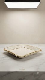 Luxury Square Dry Fruit Tray - White & Gold Ceramic 15*2.5