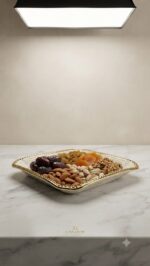 Luxury Square Dry Fruit Tray - White & Gold Ceramic 15*2.5 - Image 2