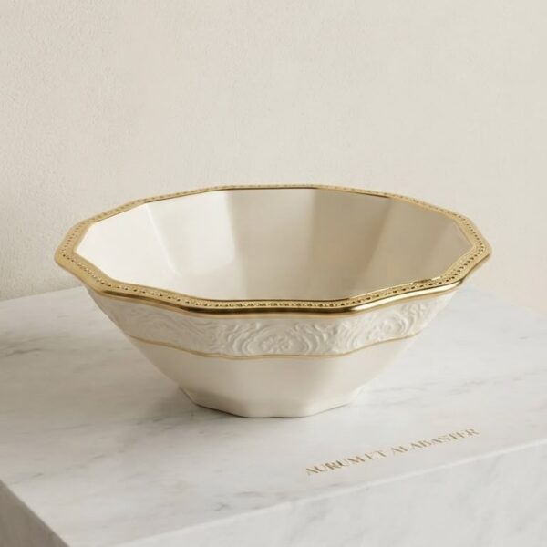 Luxury Deep Dry Fruit Bowl - White & Gold Ceramic
