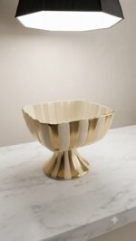 Luxury Gold Striped Pedestal Bowl - White & Gold Ceramic - Image 2