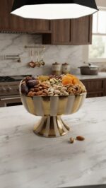 Luxury Gold Striped Pedestal Bowl - White & Gold Ceramic - Image 3