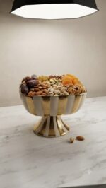 Luxury Gold Striped Pedestal Bowl - White & Gold Ceramic - Image 4
