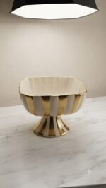 Luxury Gold Striped Pedestal Bowl - White & Gold Ceramic - Image 5