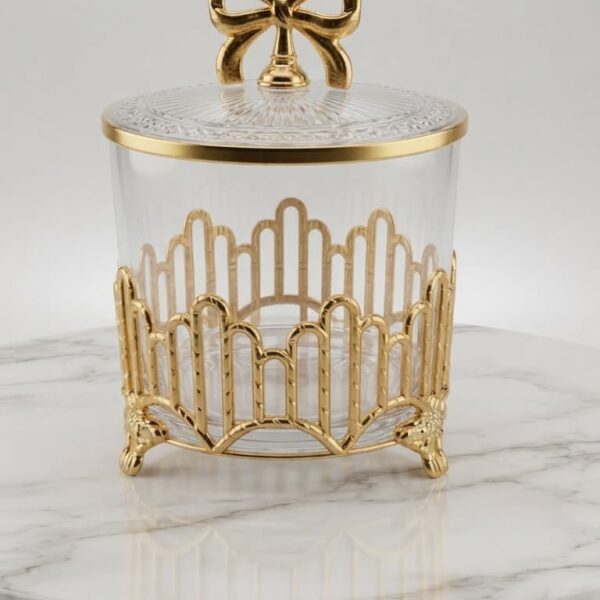 Luxury Single PET Dry Fruit Jar with Gold Crown Stand - Bow Lid