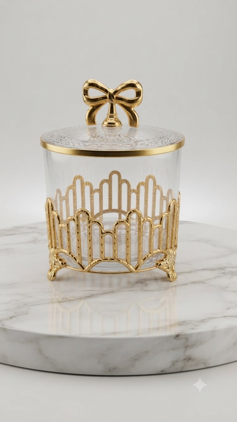 WhatsApp Image 2026-08-26 at 1.14.02 PM (4) Luxury Single PET Dry Fruit Jar with Gold Crown Stand - Bow Lid - Image 1