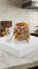 Luxury Single PET Dry Fruit Jar with Gold Crown Stand - Bow Lid - Image 4