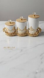 Gold PET Canister Set 3 Pcs with Tray