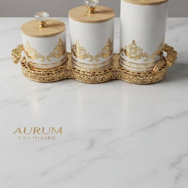 Gold PET Canister Set 3 Pcs with Tray