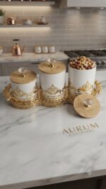 Gold PET Canister Set 3 Pcs with Tray - Image 2