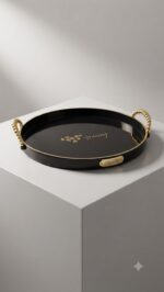 Round Crystal Dome Platter with Gold Bow - Black Tray - Image 6