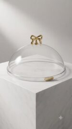 Round Crystal Dome Platter with Gold Bow - Black Tray - Image 5