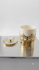 Luxury White & Gold Single Canister with Diamond Knob - Image 4