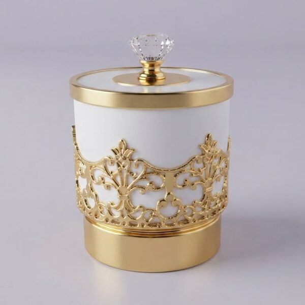Luxury White & Gold Single Canister with Diamond Knob