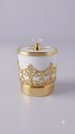 Luxury White & Gold Single Canister with Diamond Knob - Image 5