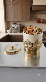 Luxury White & Gold Single Canister with Diamond Knob - Image 3