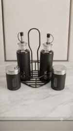 Black Oil & Salt Pepper Set - 4 Pcs with Stand - Image 2