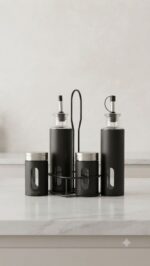 Black Oil & Salt Pepper Set - 4 Pcs with Stand - Image 3