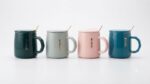 Glossy Ceramic Coffee Mug with Lid & Gold Spoon - Image 2