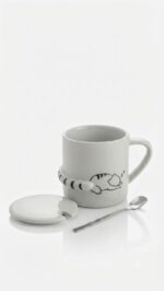 Cute Sleeping Cat Ceramic Mug with Lid & Spoon - Image 4