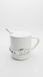 Cute Sleeping Cat Ceramic Mug with Lid & Spoon - Image 5