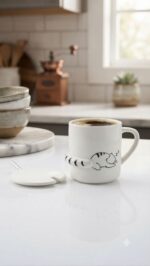 Cute Sleeping Cat Ceramic Mug with Lid & Spoon - Image 2