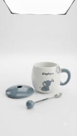 Cute Elephant Ceramic Coffee Mug with Lid & Ball Spoon - Image 5