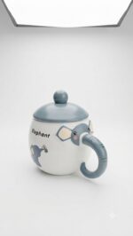 Cute Elephant Ceramic Coffee Mug with Lid & Ball Spoon - Image 4