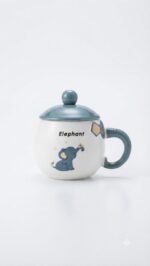 Cute Elephant Ceramic Coffee Mug with Lid & Ball Spoon - Image 6