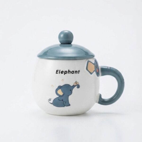 Cute Elephant Ceramic Coffee Mug with Lid & Ball Spoon