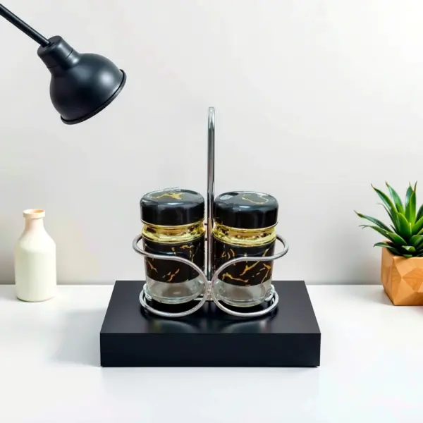 Glass Spice 2 Jar Set With Stand
