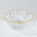 Crystal Glass Serving Bowl with Golden Rim - Diamond Cut - Image 6