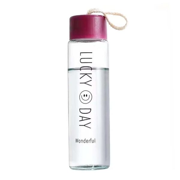Lucky Day Clear Glass Water Bottle with Carry Strap