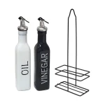 2 Pcs Oil & Vinegar Dispenser Set with Stand - Black & White